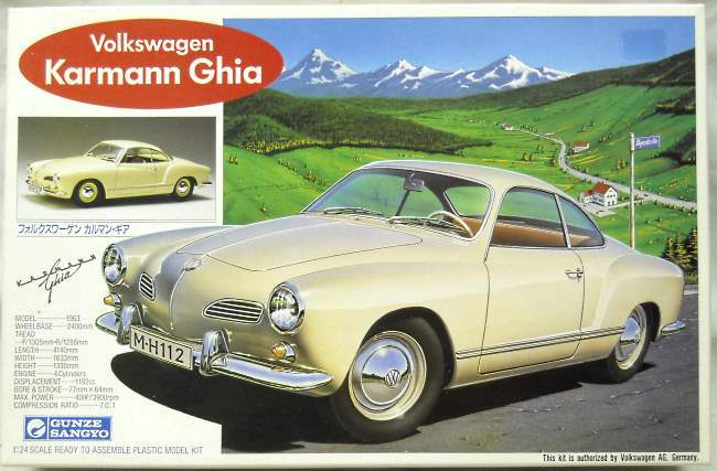 Gunze Sangyo 1/24 1963 Volkswagen Karmann Ghia Coupe or Convertible, G188-1200 plastic model kit